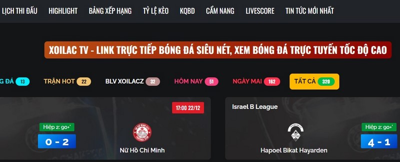 Giao diện đơn giản của trang web Trực tiếp bóng đá Xôi Lạc
